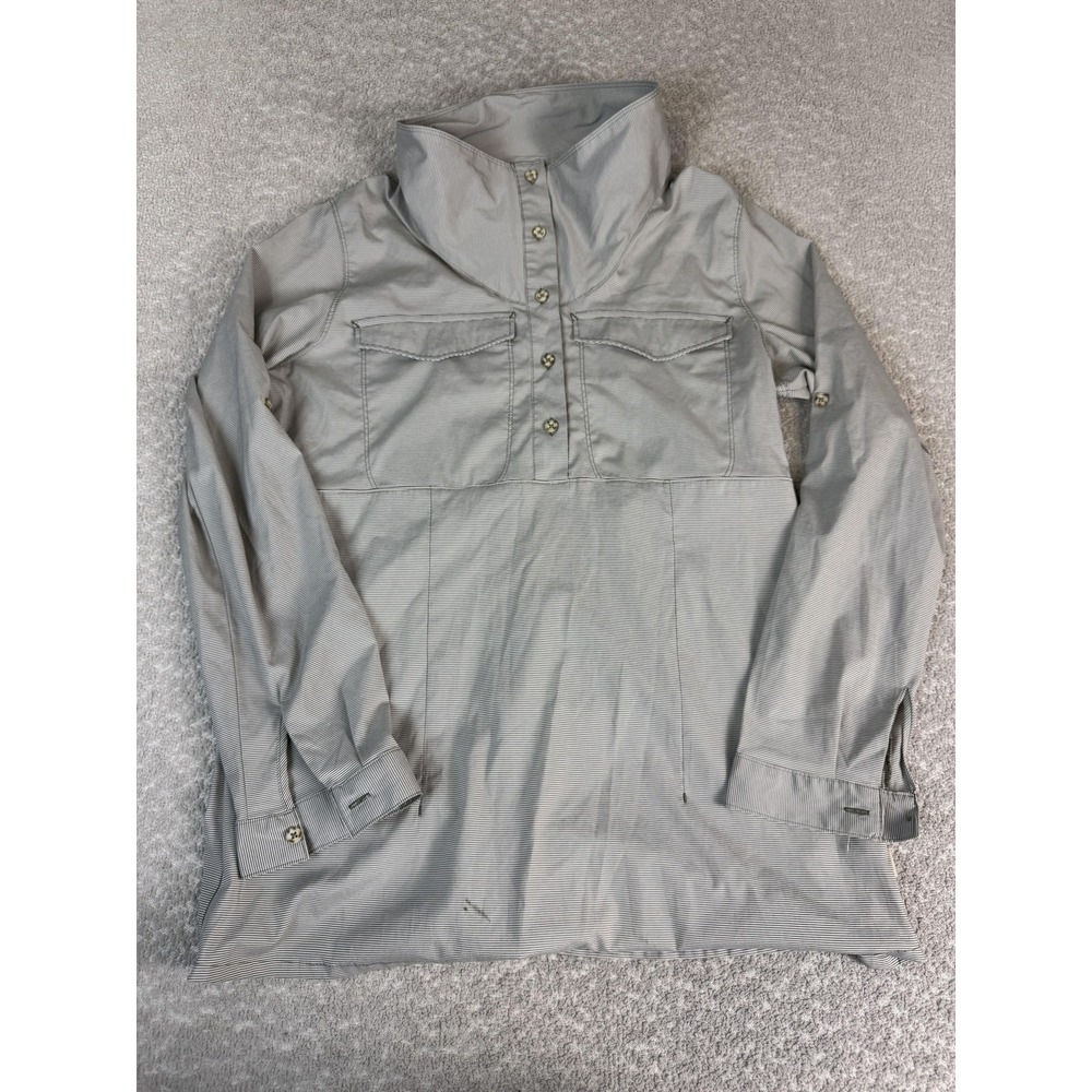 Mountain Hardwear Shirt Womens Large Gray Stripe High Neck Tunic Hiking Outdoor